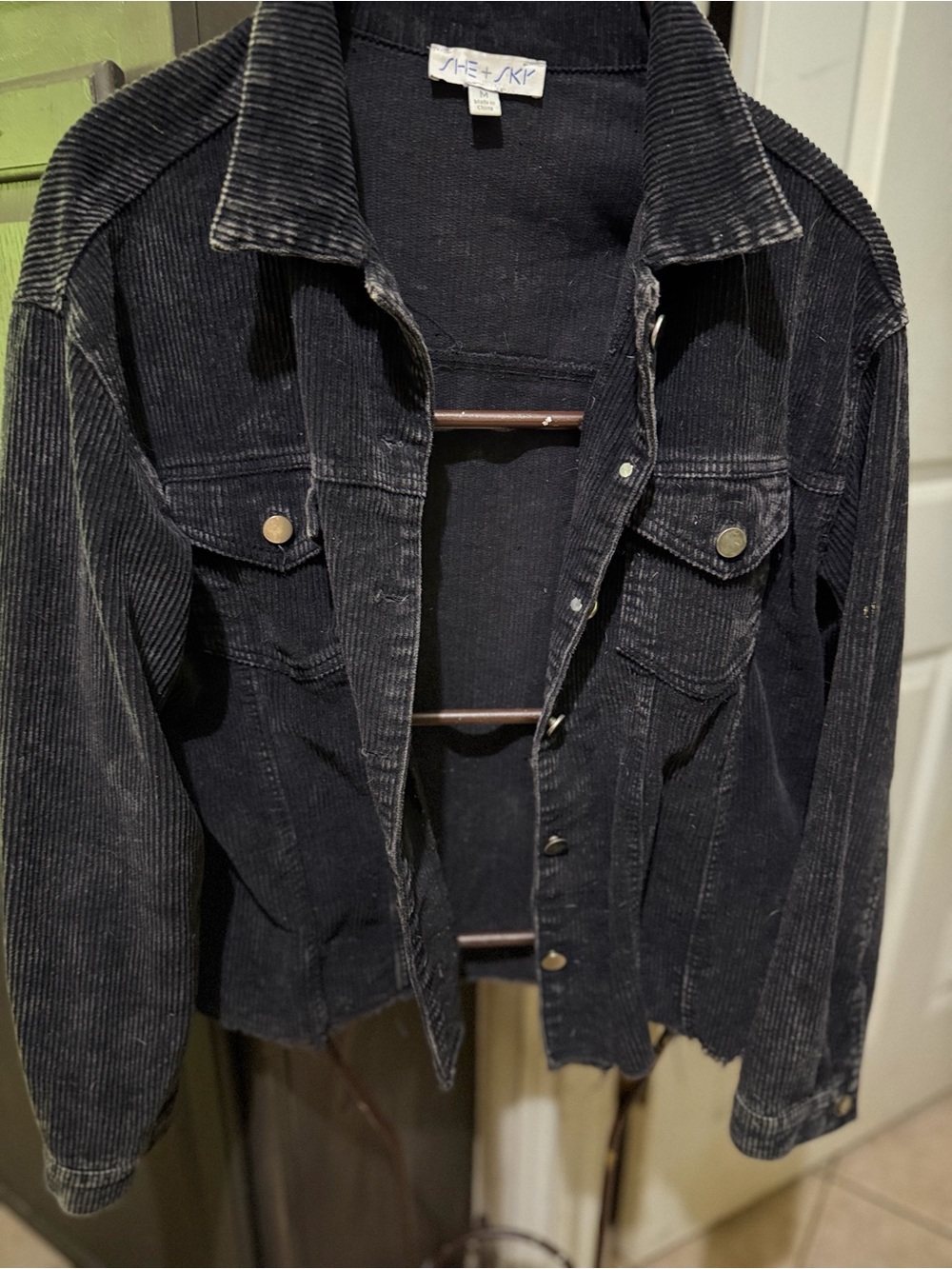 She + Sky Black Corduroy Button Jacket